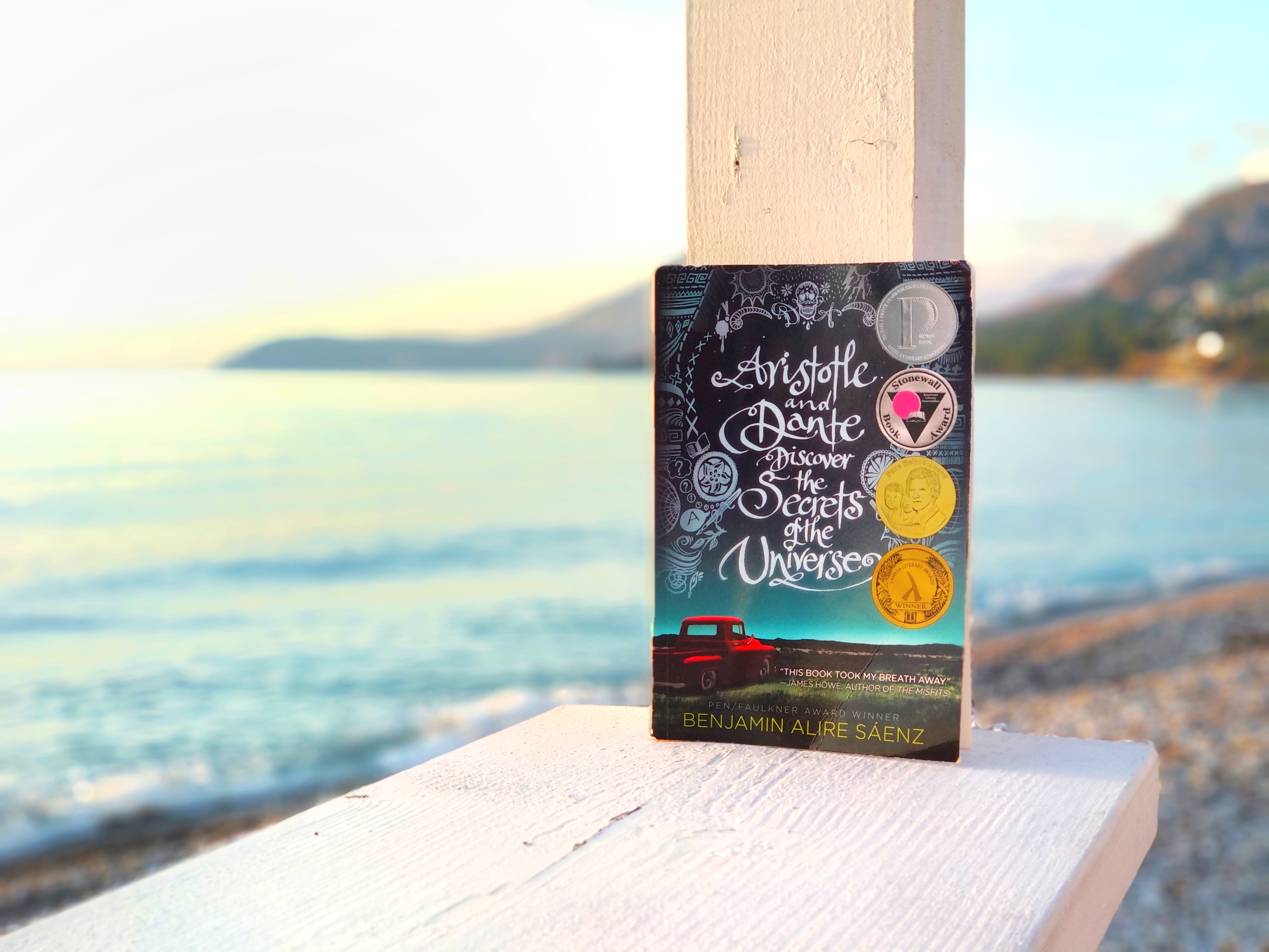 the book on a porch in front of the sea